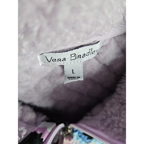 Vera Bradley Plum Pansies Lavender Teddy Fleece 1/4 Zip Pullover Sz Large - Picture 4 of 13